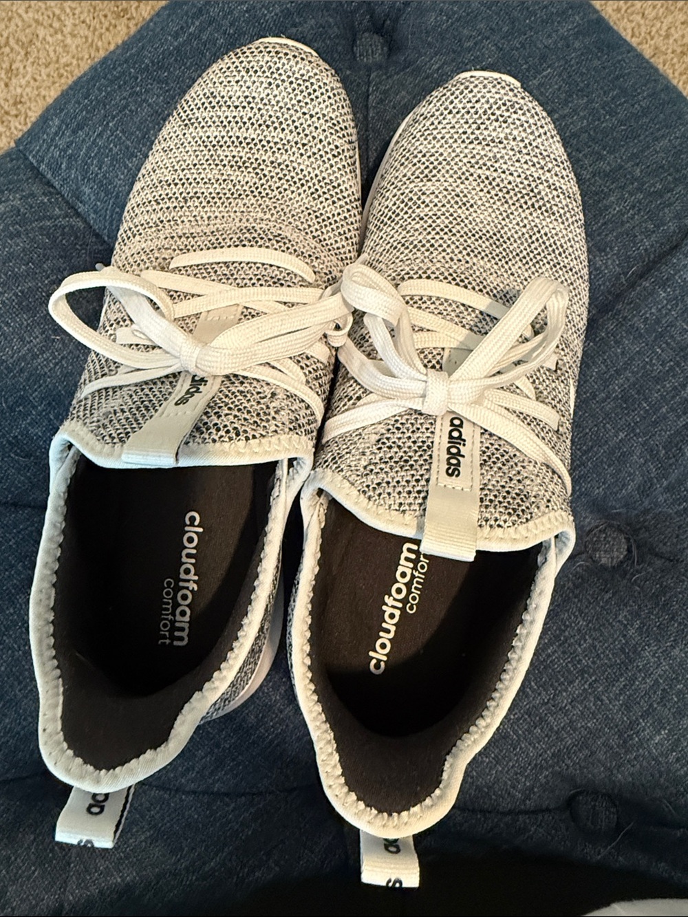 adidas Light Gray Knit Lace-Up Cloudfoam Sneakers